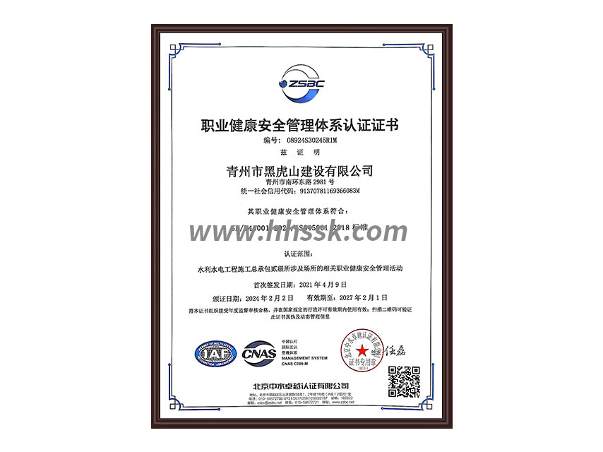 職業(yè)健康安全管理體系認(rèn)證證書(shū)